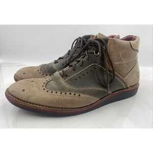 Fly London Boots Mens Sz 10 Oxford Wingtip Low Lace Up Tan Brown Brogue Leather